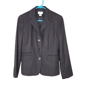 Ann Taylor LOFT Wool Blend Three Button Black & Red Pinstripe Blazer Size 2P